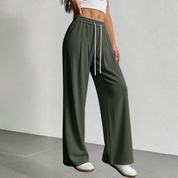 Lmueinov Wide Leg Pants for Women 100% Cotton Casual Long Pants Drawstring Elastic Waist Trousers with Pockets Loose Fit Lightweight Lounge Pants for Daily Vacation Wear