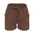 thumbnail image 5 of Audhol Lounge Shorts Women! Linen Shorts for Women High Waisted Wide Leg Drawstring Casual Summer Beach Shorts Plus Size Cute Flowy Shorts Shorts for Women Coffee L, 5 of 5