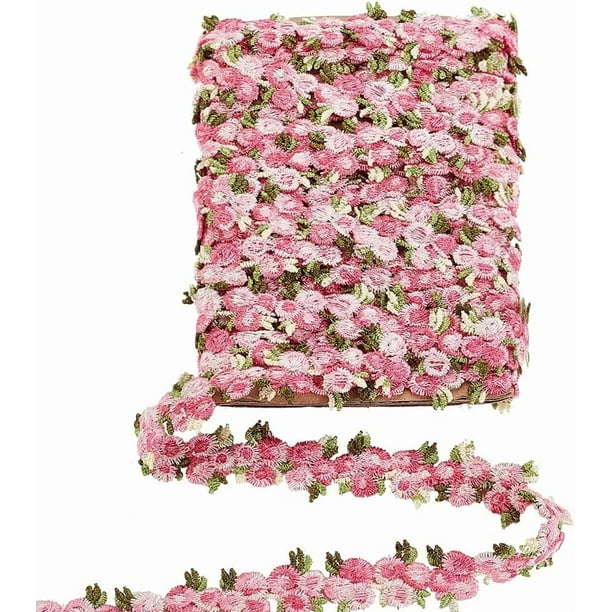 Cinta de encaje floral rosa intenso de 5 yardas, 20 mm, para decoración.