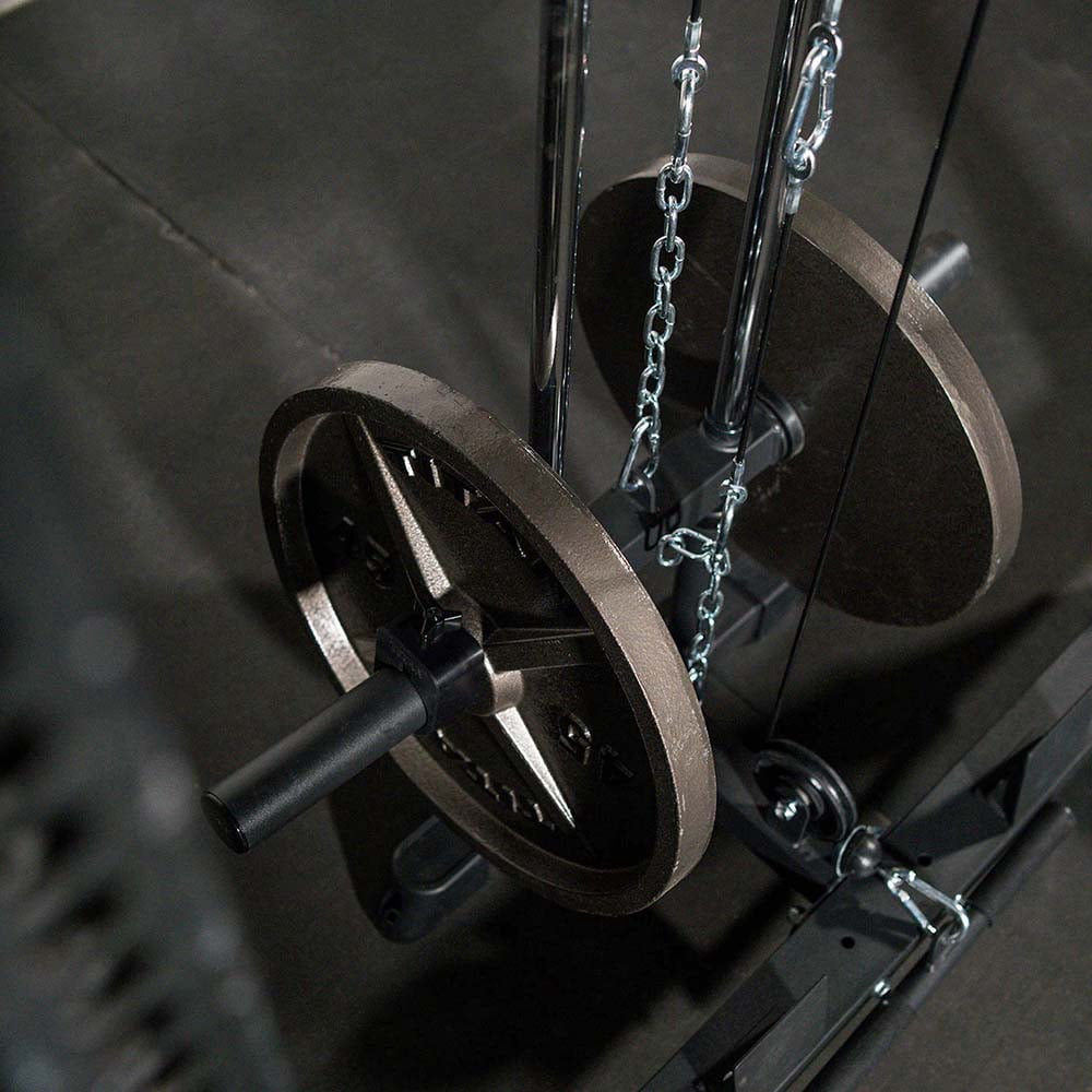 Titan Fitness Short Lat Tower Rack Attachment Fits T-3 and X-3 Series Bolt-Down Power Racks, 300 LB Olympic Plate-Loaded Capacity, Lat Bar & Low Row Handle Included
