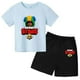 thumbnail image 4 of Conjunto de 2 camisetas y pantalones de manga corta con cuello redondo y estrellas para niños de 3 a 13 años, ropa para niños y niñas, 4 of 5
