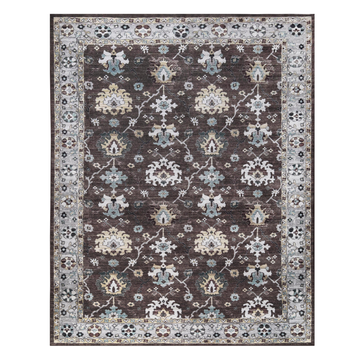 Superior Nuka Classic Floral Washable Indoor Area Rug, 10' x 14', Brown/ Grey