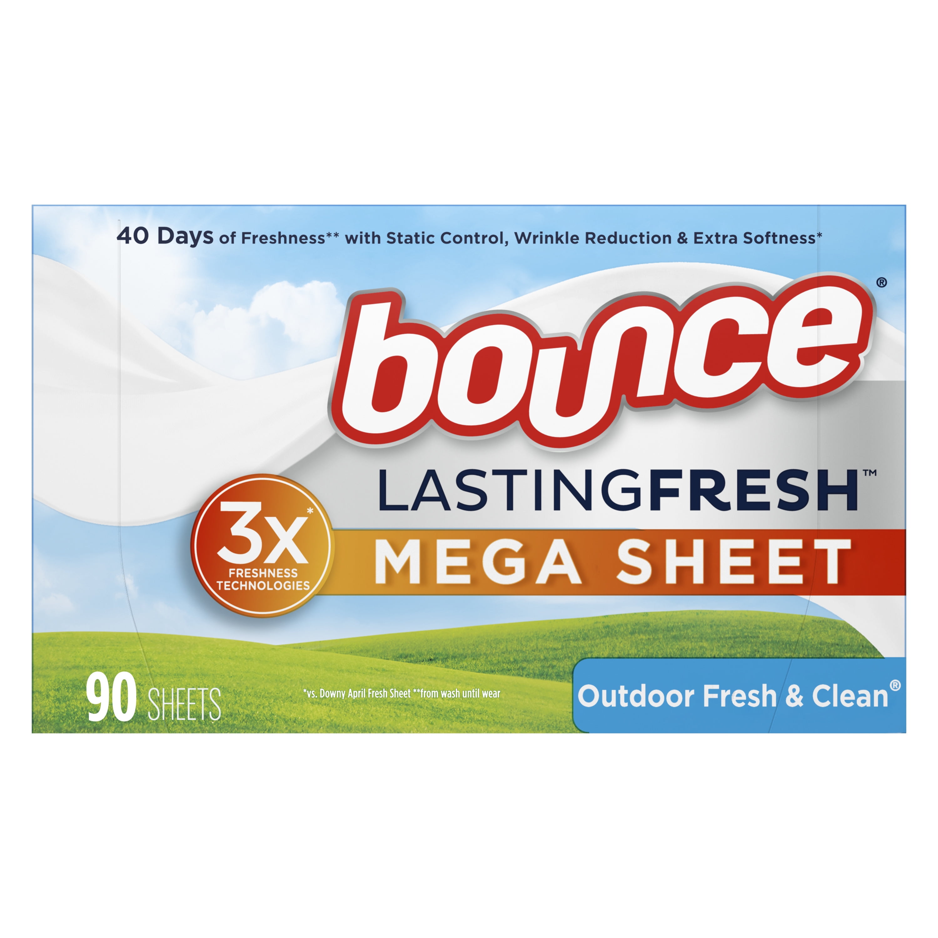 Bounce Lasting Fresh Mega Dryer Sheets, 90 Ct, Outdoor Fresh & Clean