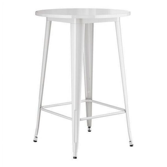 30'' Round All Weather White Metal Restaurant Patio Bar Height Table For Indoor or Outdoor Use