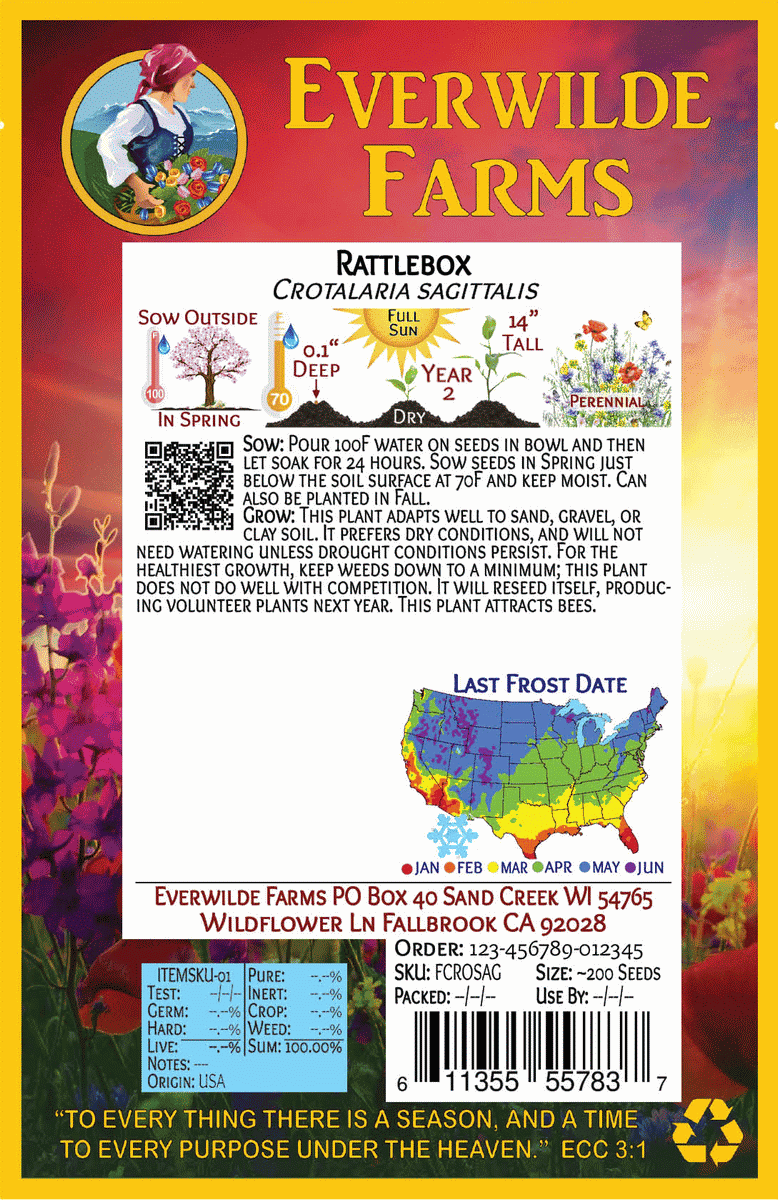 Everwilde Farms - 1/4 lb Rattlebox Native Wildflower Seeds - Gold Vault Bulk Seed Packet