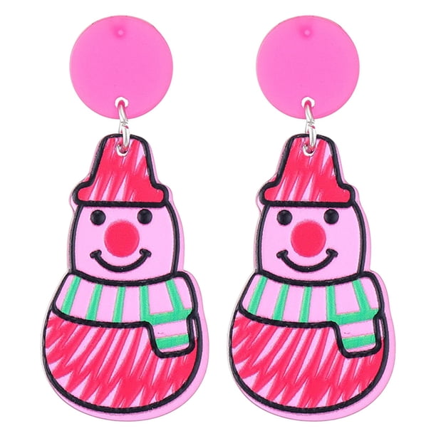 Pendientes navideños con forma de botón, bonitos y creativos, con dibujos animados, para Navidad. 0.87 × 2.13 pulgadas