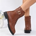 thumbnail image 4 of Willtoo Womens Ankle Boots Buckle Decor Lace Up Side Zipper Booties Low Block Heel Lug Sole Casual Short Boots for Winter Daily Wear, 4 of 5