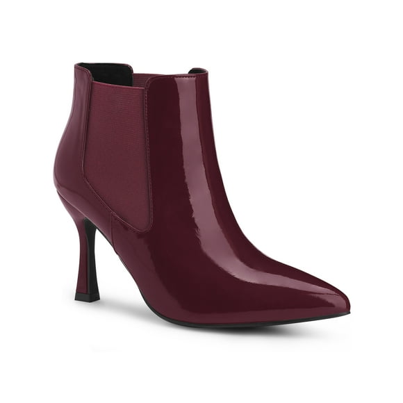 Unique Bargains Women's Pointed Toe Stiletto Heels Chelsea Ankle Booties Burgundy (Size 7)