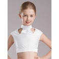 thumbnail image 5 of Hansber Kids Girls Dance Outfits 2-Piece Sleeveless Rhinestones Cutout Mock Neck Crop Top with Shorts Set White 12, 5 of 7