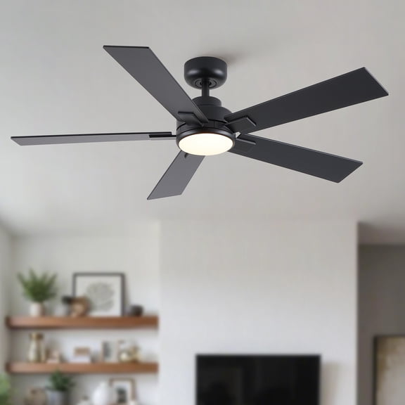 JUYG 52"Matte Black Modern Reversible Motor Integrated LED Dimmable Ceiling Fan with Light and Remote