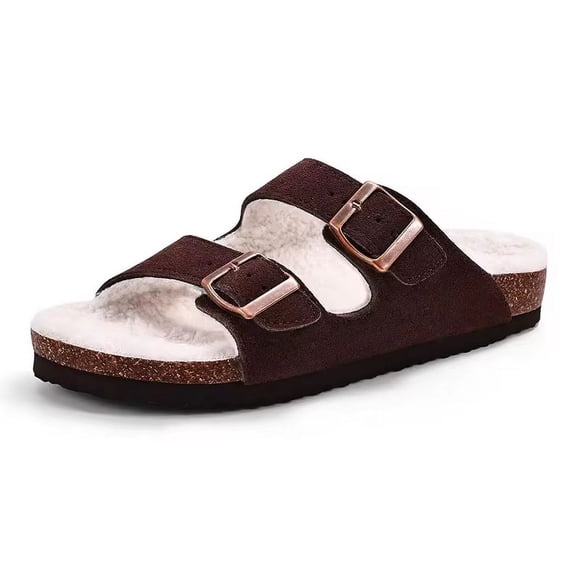 Crestar Women's Plush Lined Clogs Slippers Winter Warm Fur Fluffy House Slippers New Lady Indoor Comfortable Cork Insoles Slides
