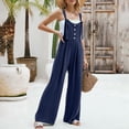 thumbnail image 4 of 2DXuixsh Rompers for Women Women's Solid Color Buttoned Strap Jumpsuit Sleeveless Pantsuit Romper Wide Leg Loose Jumpsuit Rompers Navy Size L, 4 of 8