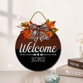 thumbnail image 2 of Eveokoki 11" Welcome Home 01 Wreaths Decor Sign Front Door, Home Decor Front Round Wood Hanging Sign with Ribbon Bow and Artificial Leaves, 2 of 5