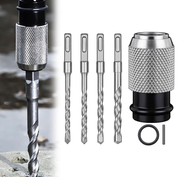 Rotary Hammer Adapter with Impact Drill Bits Set, Electric Hammer to Drill Converter - Adapter 4PCS Drills, Electric Extension Tool Kit for Rotary Hammer Adapted Tools (Adapter 4 ×Drills)