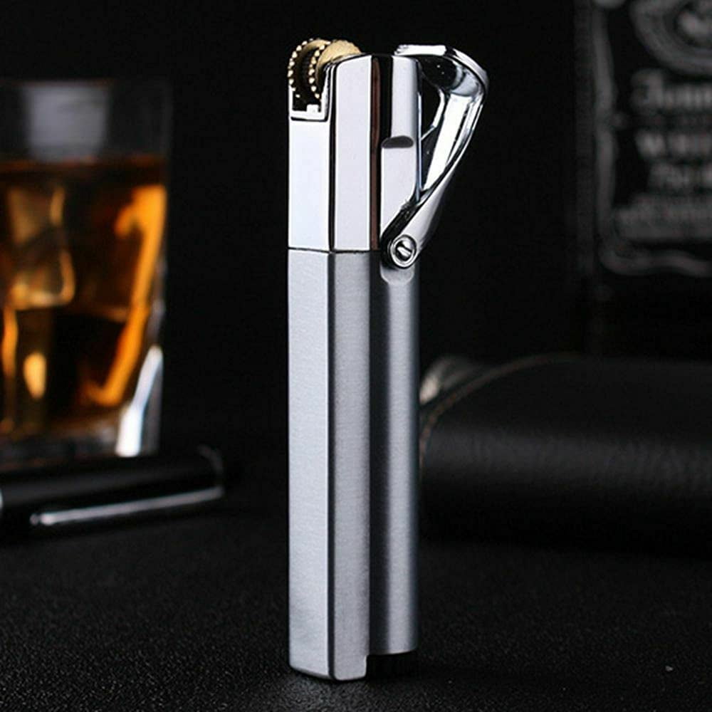 2 Pcs Slim Metal Portable Jet Torch Flame 1300'C Lighter Adjustable & Lockable Fire with Strip Cigar Cigarette Lighter - Silver