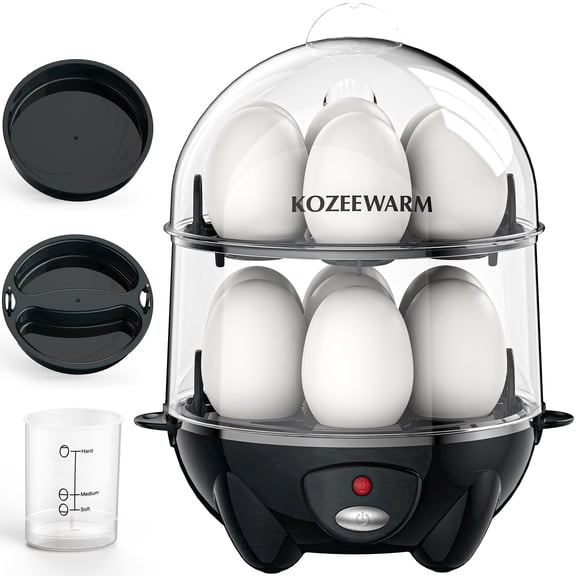 Double Layer Egg Cooker -Electric Egg Steamer Holds 14 Eggs-for Boil, Poach, Steam Eggs & Veggies, Compact Breakfast Appliance