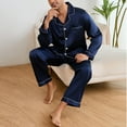 thumbnail image 4 of KyCheLot Mens Silk Pajamas Set Satin Long Sleeve Button down Tops Pants Matching Sleepwear 2 Piece, 4 of 7