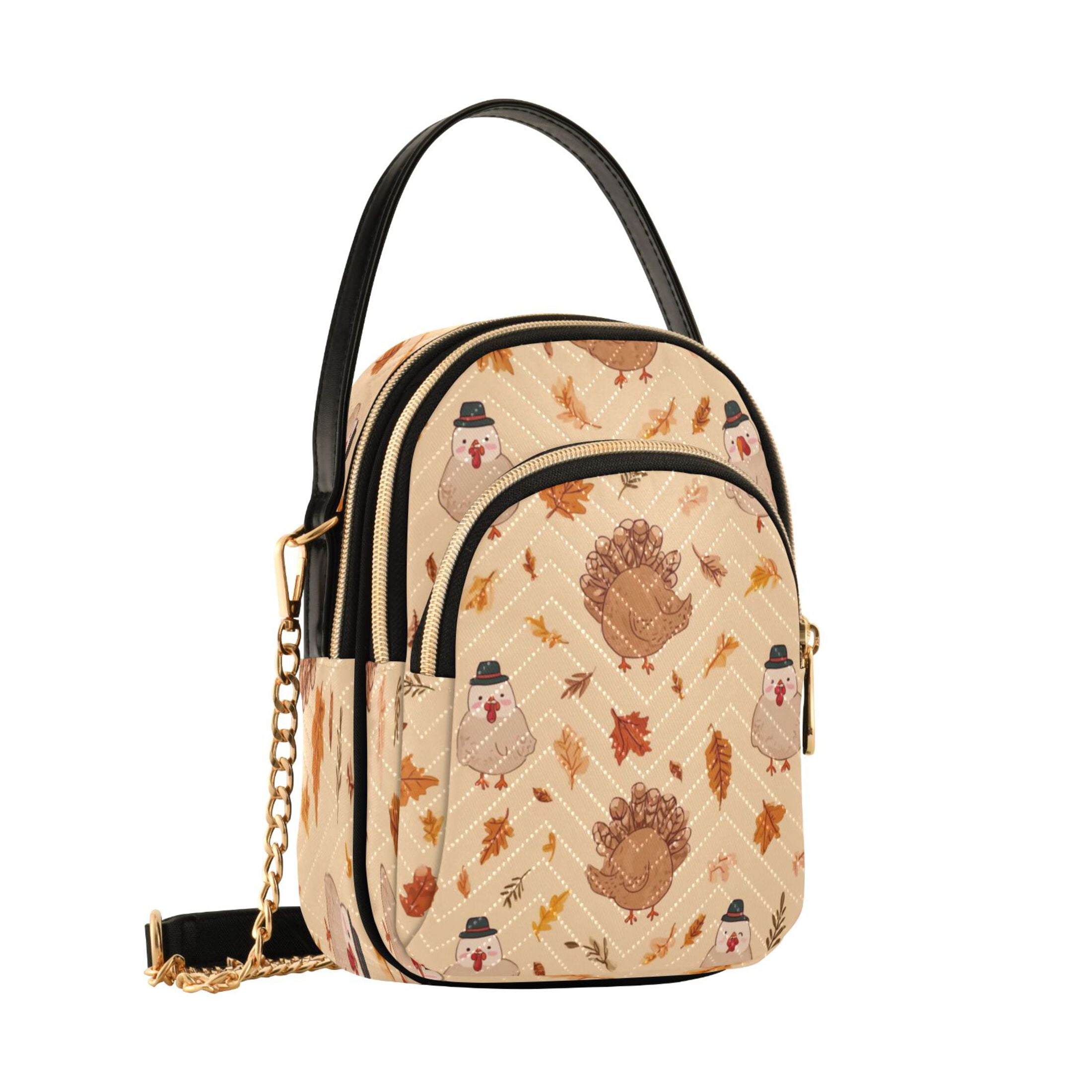 IAUYY Small Crossbody Bags for Women 15*21*8cm Leather Purses for Women Removable Strap with 3 Zipper Pocket Applicable to Birthday Gifts for Women,Autumn Leaves