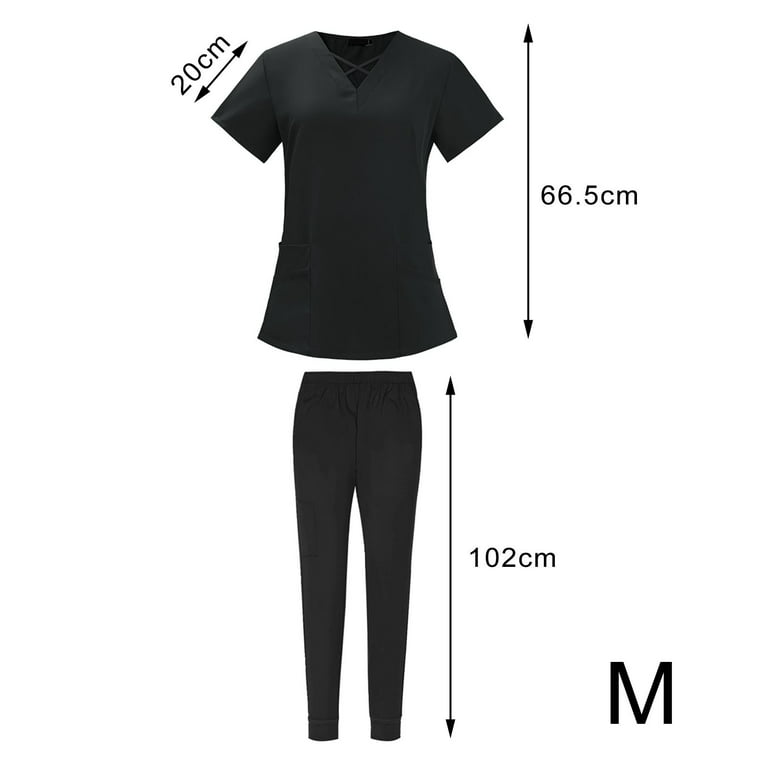 Nursing Scrub Set Top Pants Breathable Working Uniform for Nurse Yoga  Jogger Black Color M 