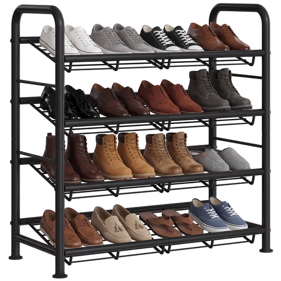 Stackable Shoe Rack, 4 Tier Metal Shoes Rack Storage Shelf, Heavy-Duty Freestanding Shoe Tower for Closet & Entryway