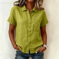 thumbnail image 2 of Women's Dress Shirts Causal Button Down Short Sleeve Shirt with Chest Pocket Breathable Linen Blouse for Women, 2 of 7