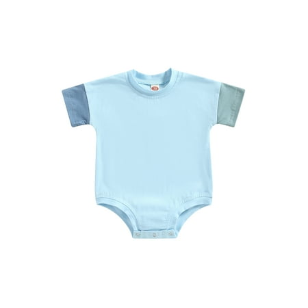 

Carolilly Kid Girl Boy Summer Romper Short Sleeve Patch Color Short Jumpsuit Casual Spring Summer Romper，0-2Y