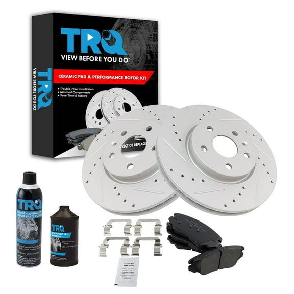 TRQ Front Ceramic Brake Pad & Performance Rotor Kit w/Chemicals BKA16323