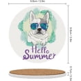 thumbnail image 3 of Round Drink Coasters 2 Pcs Hello Summer Puppy Pug Dog Absorbent Ceramic Coaster with Cork Base for Coffee Cups Housewarming Gift for Home Decor, 3 of 6
