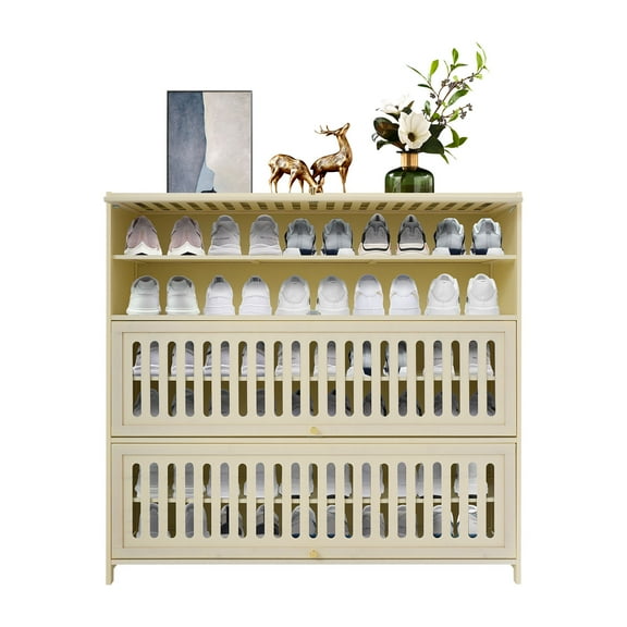 7-Tier Shoe Cabinet, Shoe Cabinet with Flip-up Doors White 110*32*106cm