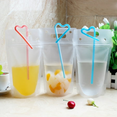 50pcs Clear Reclosable Zipper Stand Up Plastic Drink Pouches Bags 50pcs Clear Reclosable Zipper Stand Up Plastic Drink Pouches Bags With Colorful Straws