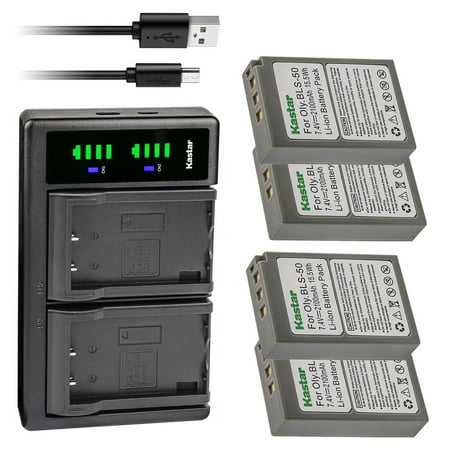 Kastar 4-Pack Battery and LTD2 USB Charger Compatible with Olympus BLS-50 Battery Olympus BCS-5 Charger Olympus OM-D E-M5 Mark III Mirrorless Camera
