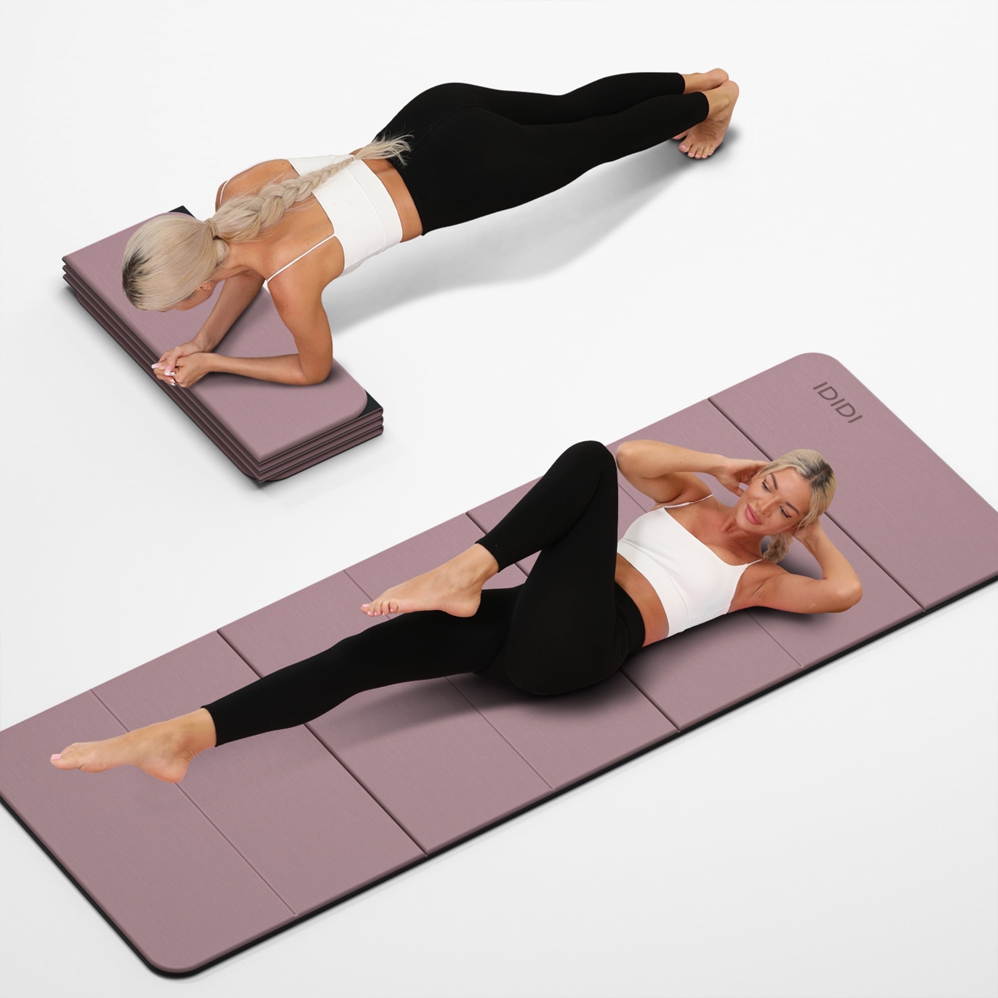 IDIDI 8mm Thick Foldable Yoga Mat - 3-in-1 Folding TPE Non-Slip Mat for All-Level Yoga, Tear-Resistant & Quick-Flat Design, 71x24in(Pink+Black)