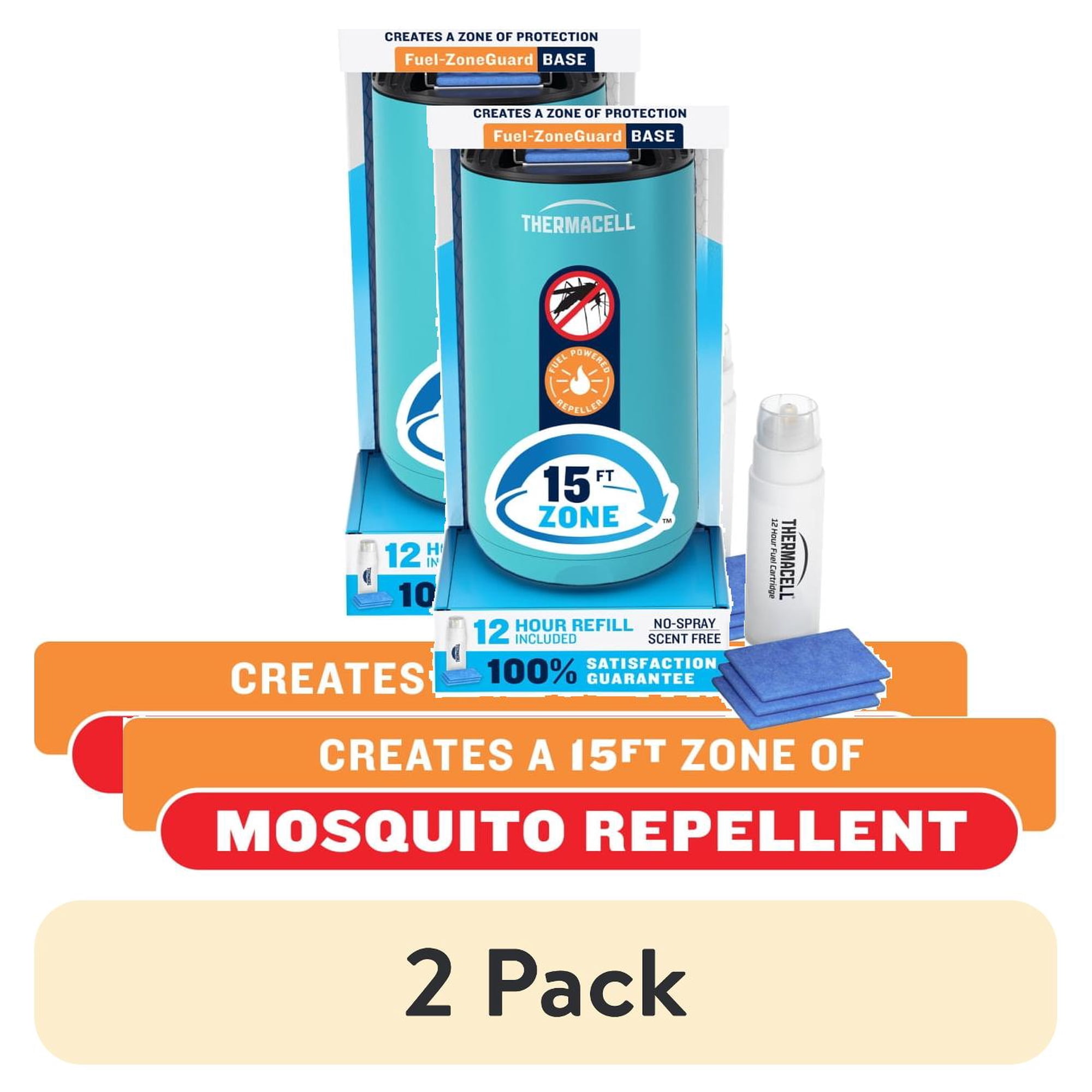 (2 pack) Thermacell Fuel-ZoneGuard Base Fuel Powered Mosquito Repeller with 12-Hr Refill; Glacial Blue