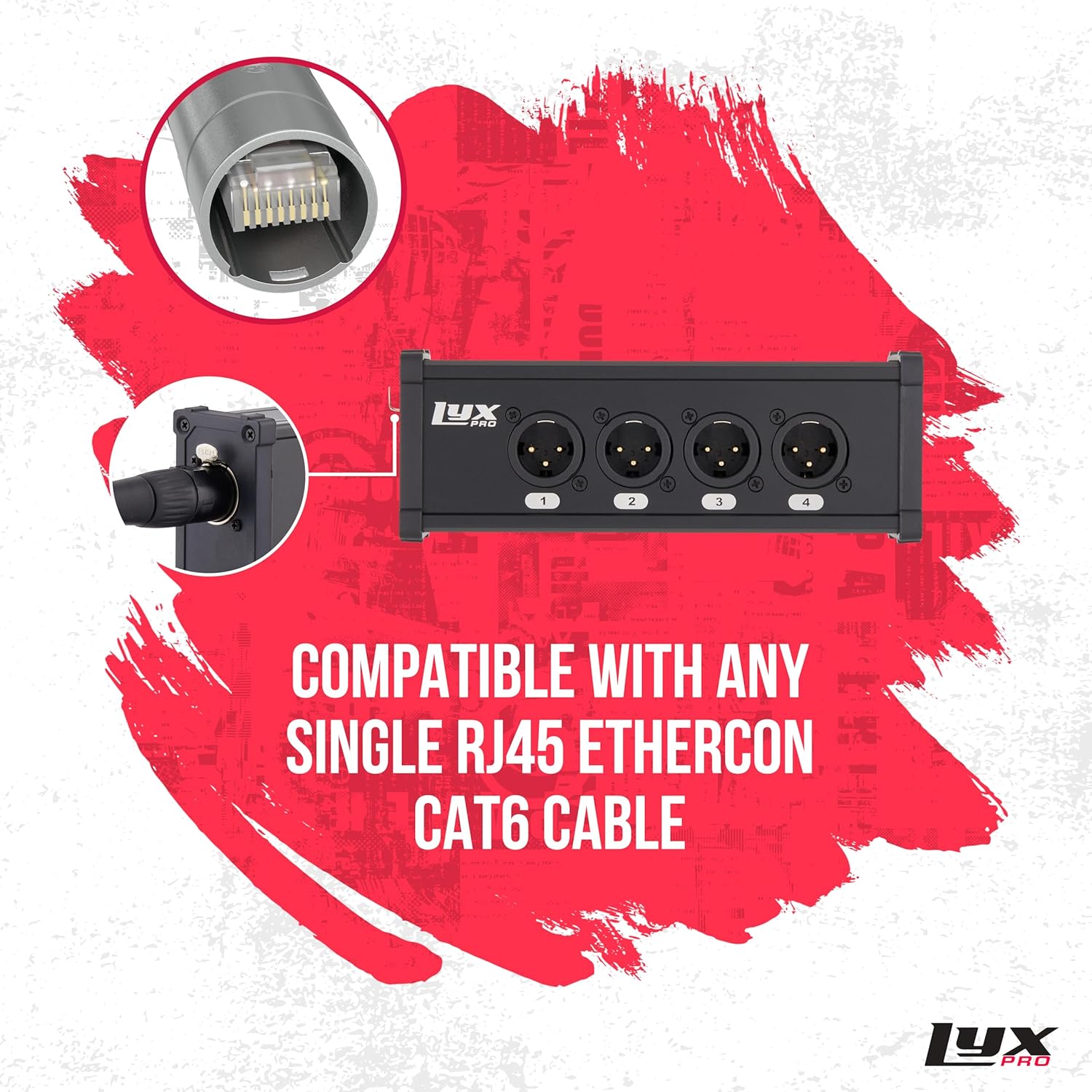 LyxPro 4‑Channel XLR to RJ45 Ethercon Male Breakout | Audio Interface Cable Snake