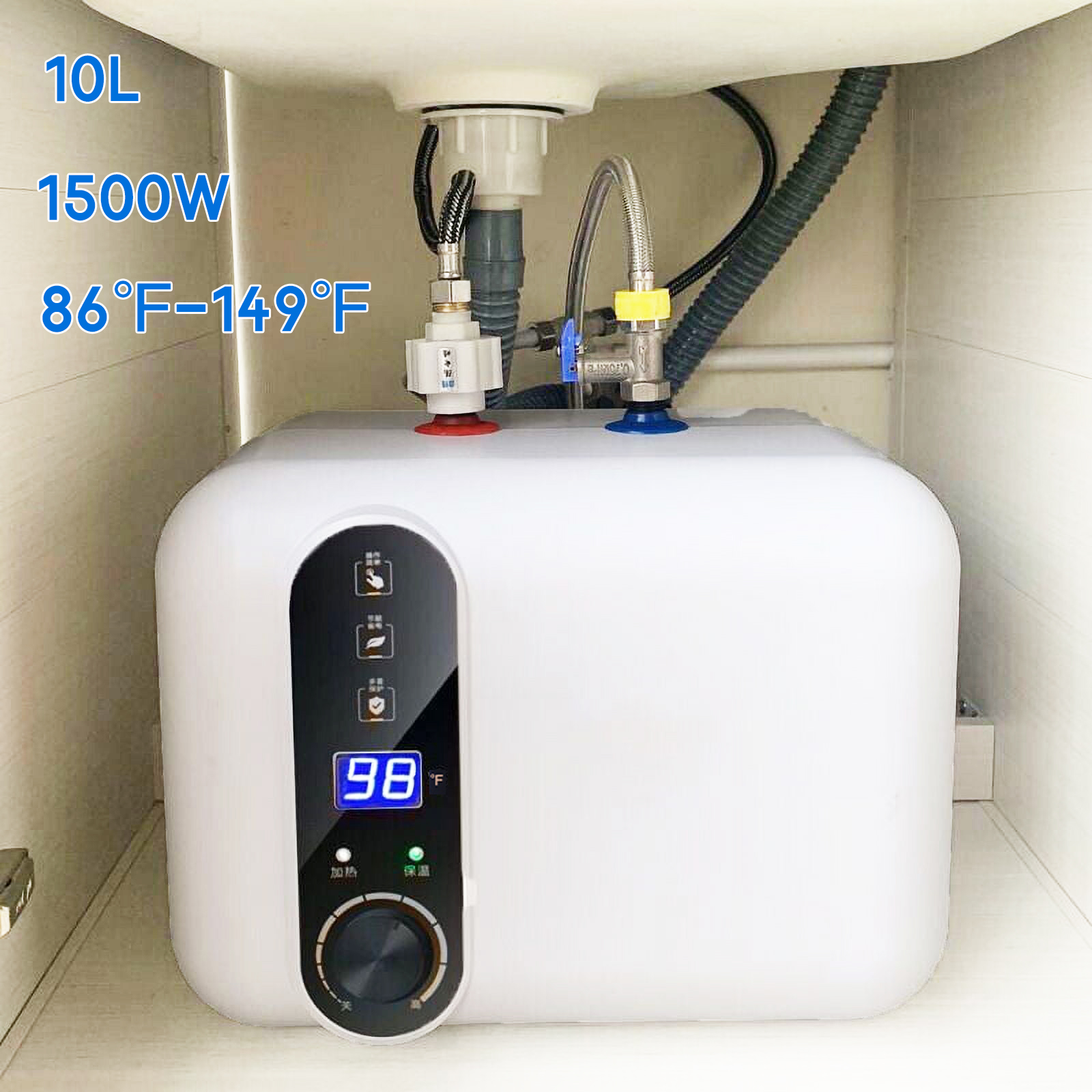 iMeshbean 110V 10L 1500W Electric Tank Hot Water Heater Kitchen Bathroom Home 86℉--149℉ US