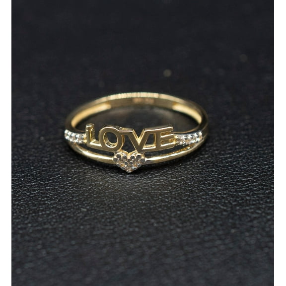 14k Real Solid Yellow Gold Love with Heart Ring, 14k Solid Gold Women Heart Ring,Love Gemstone Gold Ring for Women, Gift (Ring size:6 1/2;)