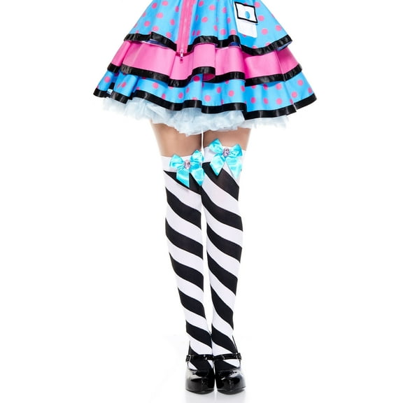 Music Legs Women's Diagonal striped with bow thigh hi 4658-AS SHOWN