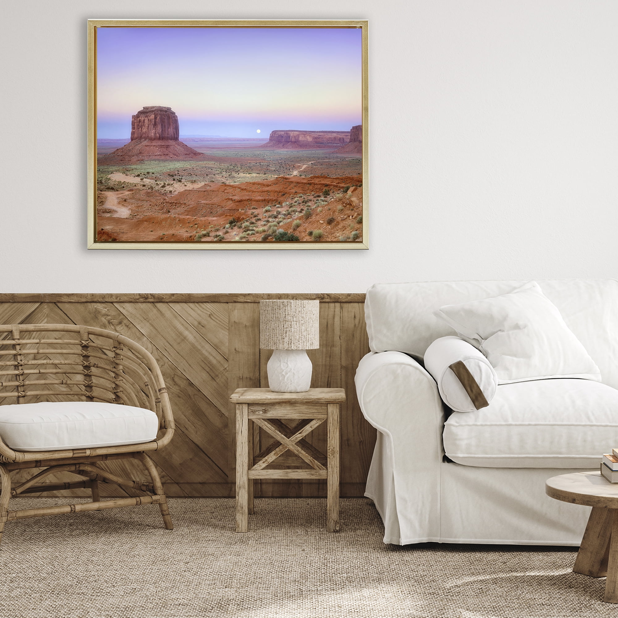 Stupell Industries Moonrise Over Monument Valley Gold Framed Floater Canvas Wall Art, design by Dennis Frates