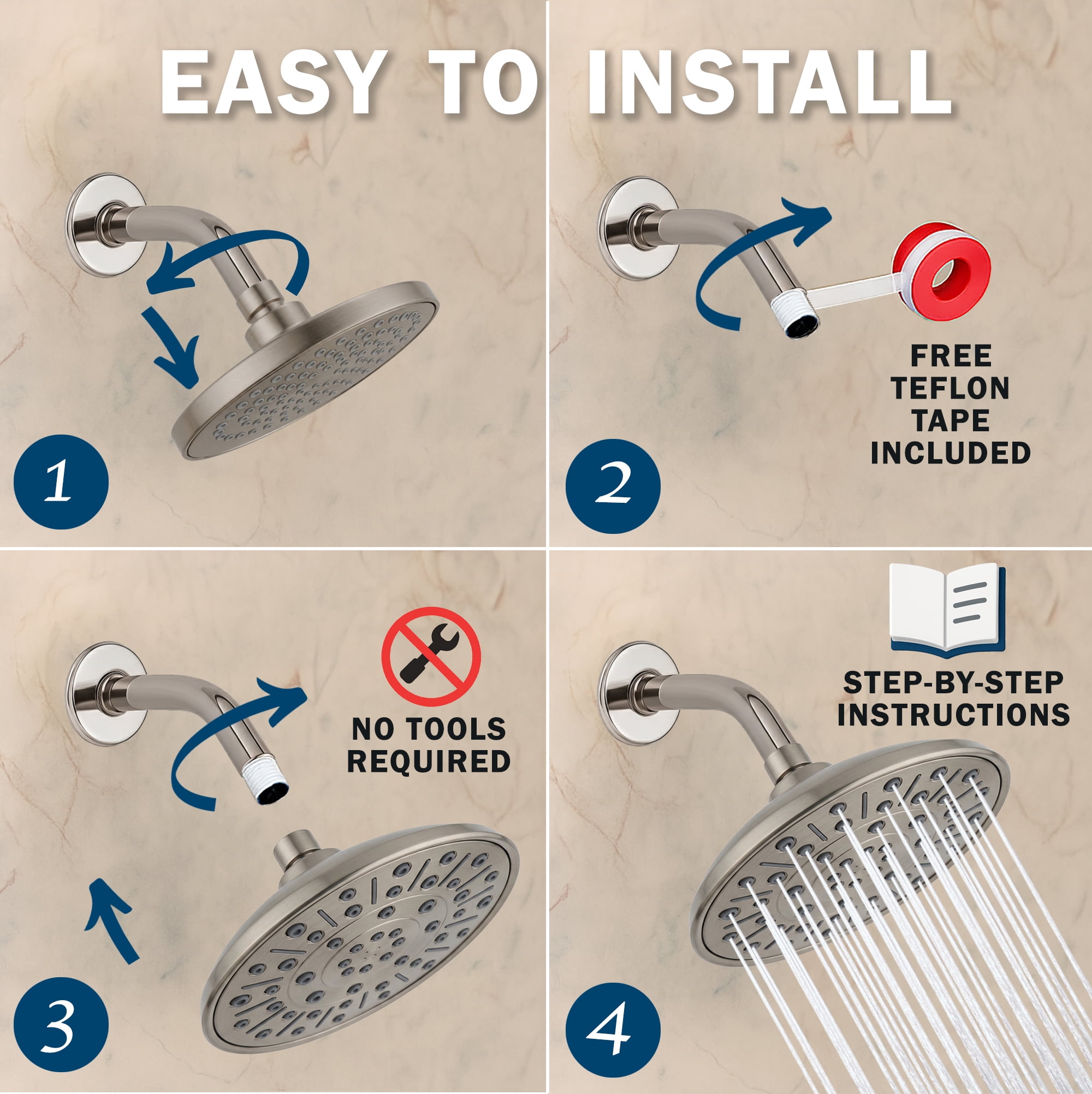 Aqua Elegante Rainfall Shower Head for Overhead Luxury Rain Showers - 2.5 GPM - Brushed Nickel