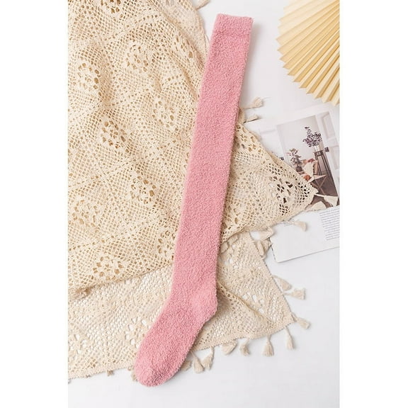 Zhuge knee high plush socks, soft long leg high leg warm socks, comfortable slippers, plush socks - pink, 1 pair