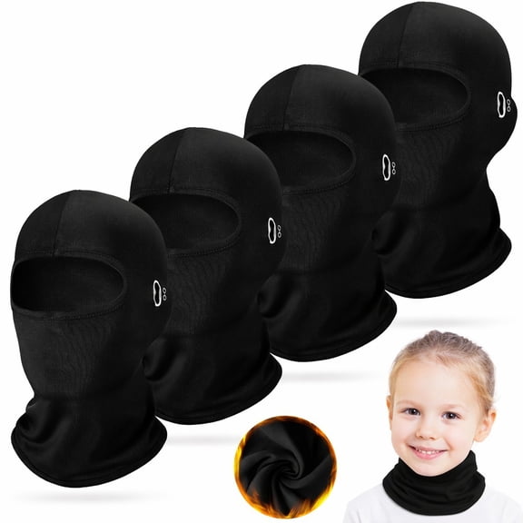 Lsupdaol Teen Windproof Ski Balaclava Set, Black, 4 Pack