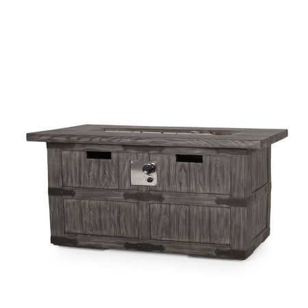 Alejandro Lightweight Concrete Outdoor 40,000 BTU Rectangular Fire Pit, Gray Wood