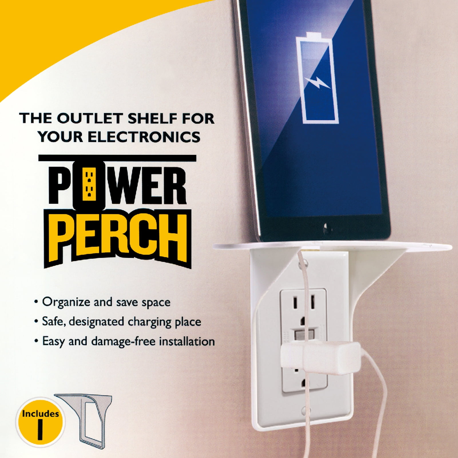 TH_ Wall Outlet Shelf Power Perch Charging Home Speaker Cell Phones Storage Rack 