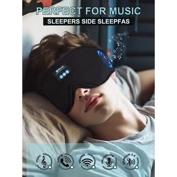 Sleep Headphones, 3D Sleep Mask Bluetooth Wireless Music Eye Mask, Sleeping Headphones for Side Sleepers Sleep Mask with Bluetooth Headphones Ultra-Thin Stereo Speakers Perfect for Sleeping