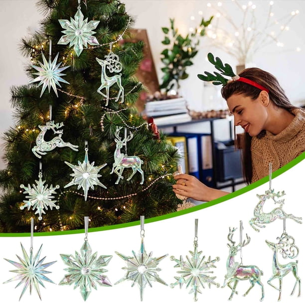 Adornos de copo de nieve de cristal acrílico - Colgante transparente de invierno para decoración del árbol de Navidad, 1 línea