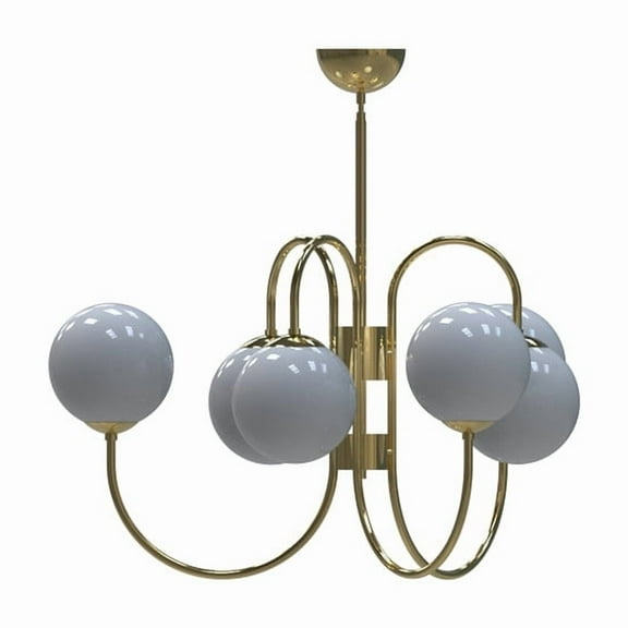 YWIS Mid century brass chandelier ceiling light lamp Handmade 6 glass globe pendant light (Size=28x26 IN).