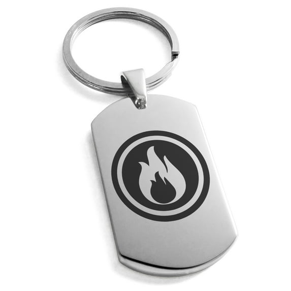 Stainless Steel Fire Element Rune Engraved Dog Tag Keychain Keyring