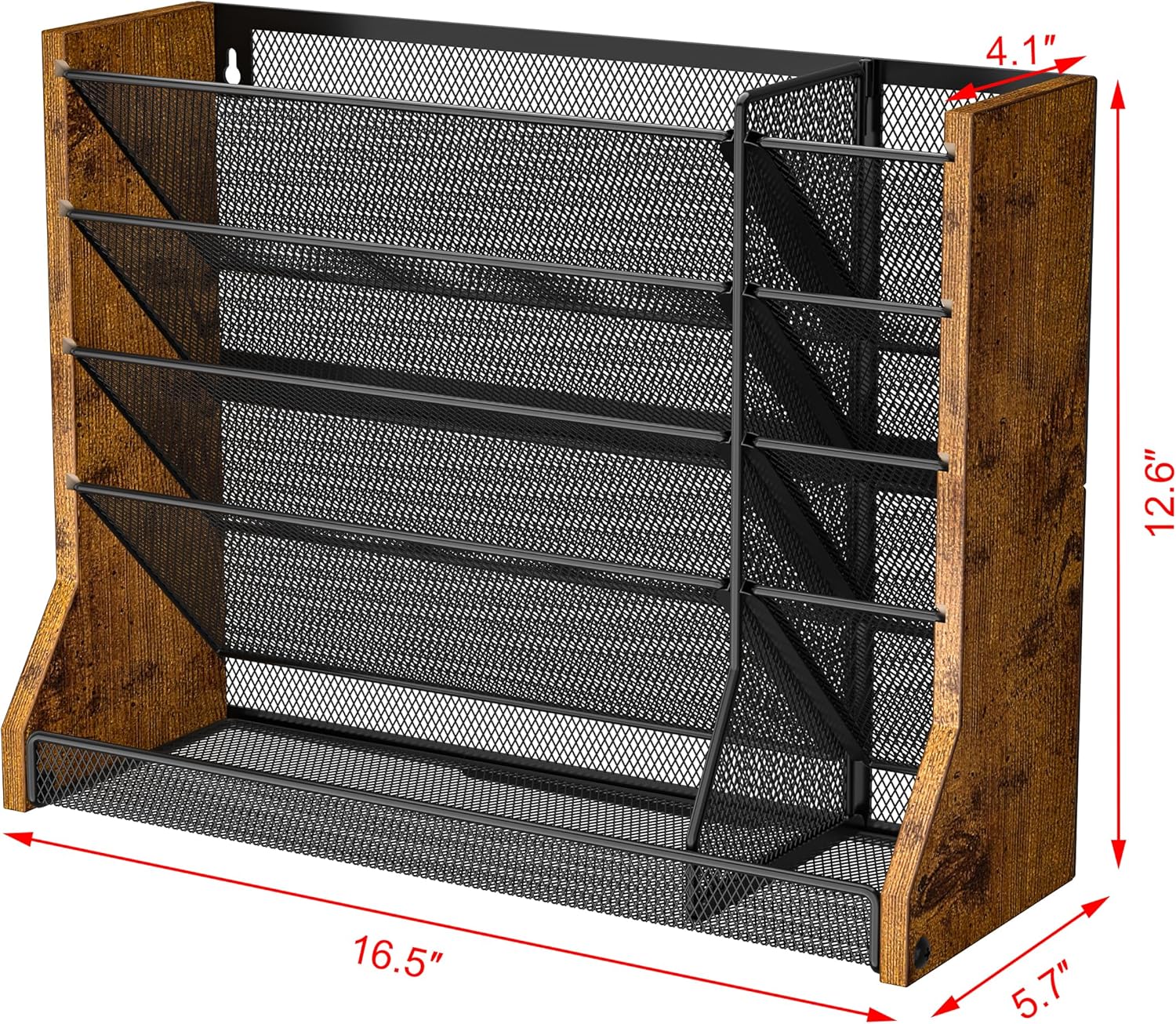 X-COSRACK 5-Tier Wall File Organizer, 2-in-1 Wood & Metal Hanging Folder Holder & Desktop Paper Sorter with Adjustable Dividers and Stable R-Shaped Base for Office & Home