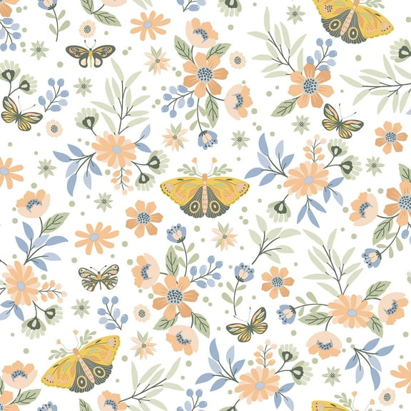 Chesapeake Zev Coral Butterfly Wallpaper, 20.9-in by 33-ft