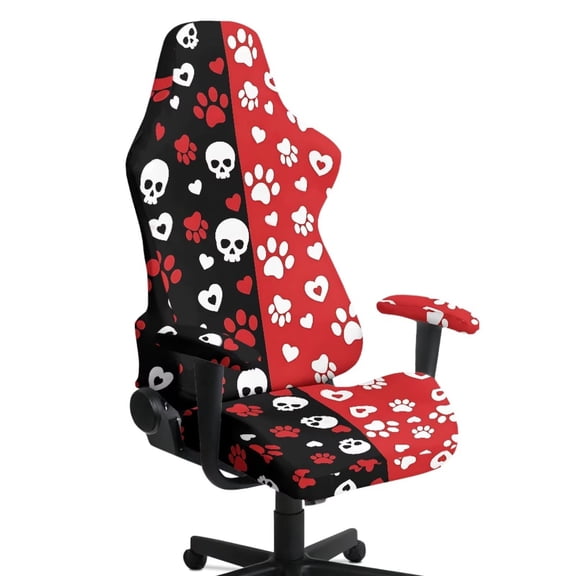 SCRAWLGOD Skull Paw Heart Print Stretch Gaming Chair Cover with Armrest Covers Breathable Washable Furniture Protector Soft Office Chair Slipcover